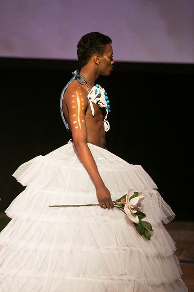Model wearing recycled fashion at the Ecolution Fashion Show