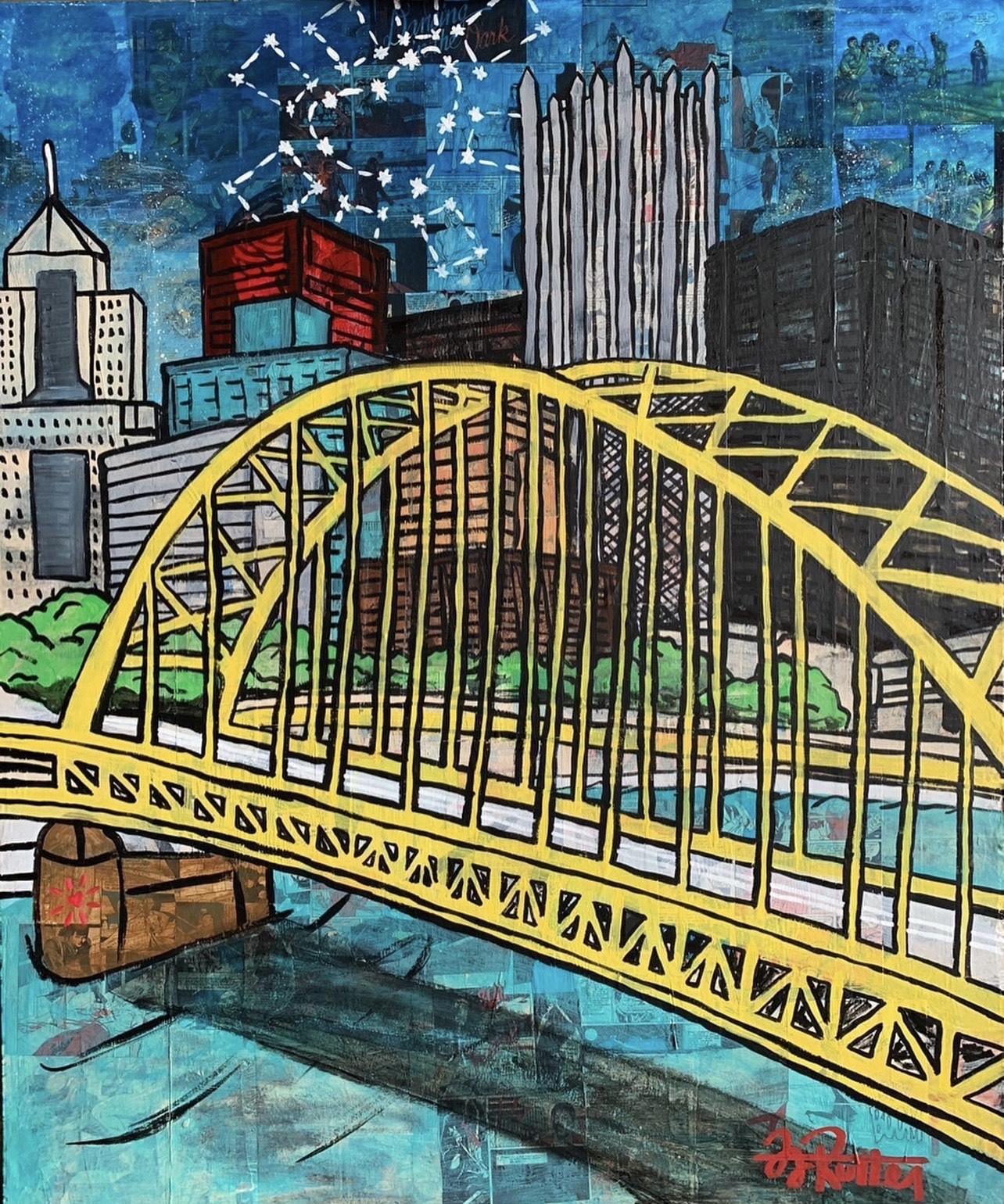 Image of a bridge in Pittsburgh by artist Zachary Rutter