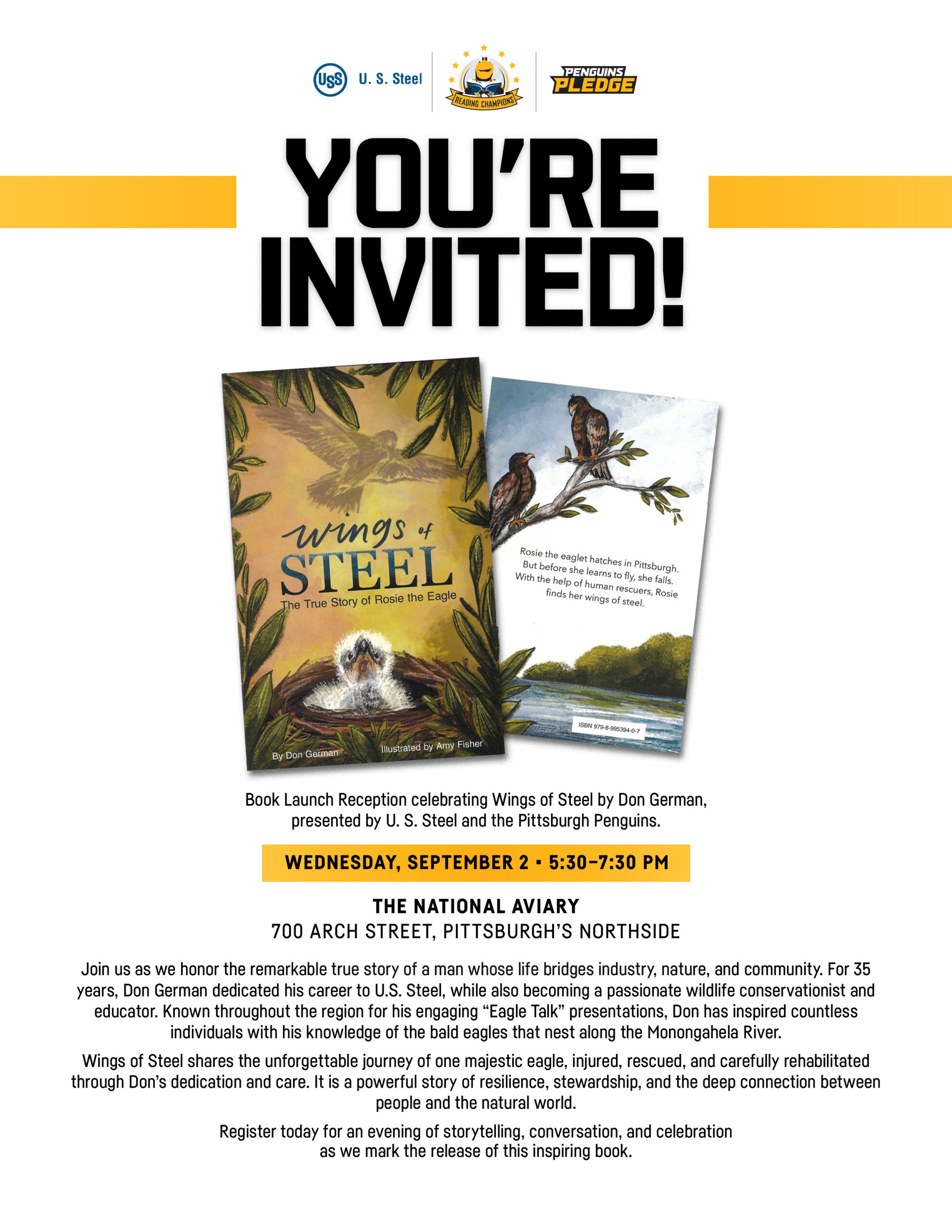 On Wednesday, Sept. 2, from 6 to 7:30 p.m., the National Aviary will host the book launch party for Wings of Steel